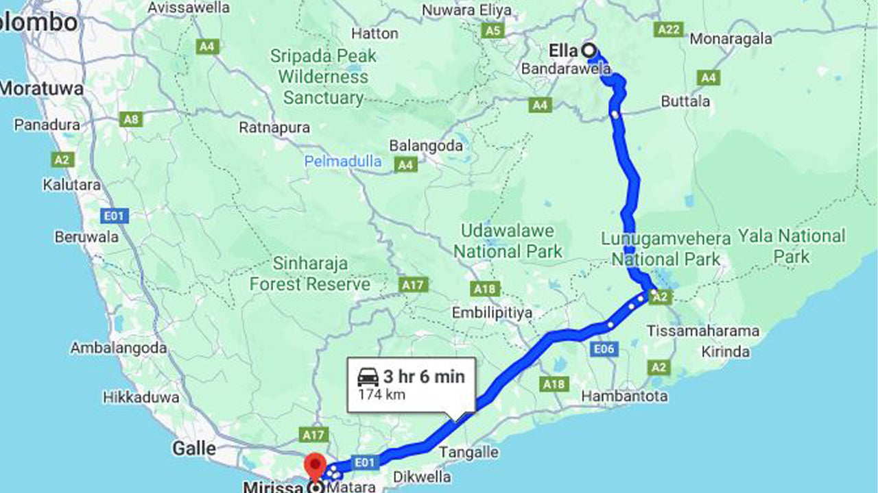 Частный трансфер из города Элла в город Мирисса