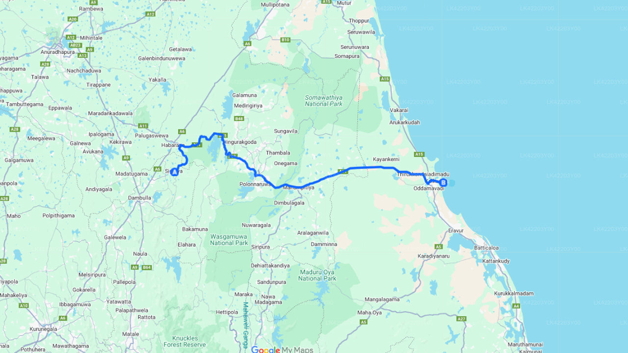 Sigiriya City to Pasikuda City Private Transfer