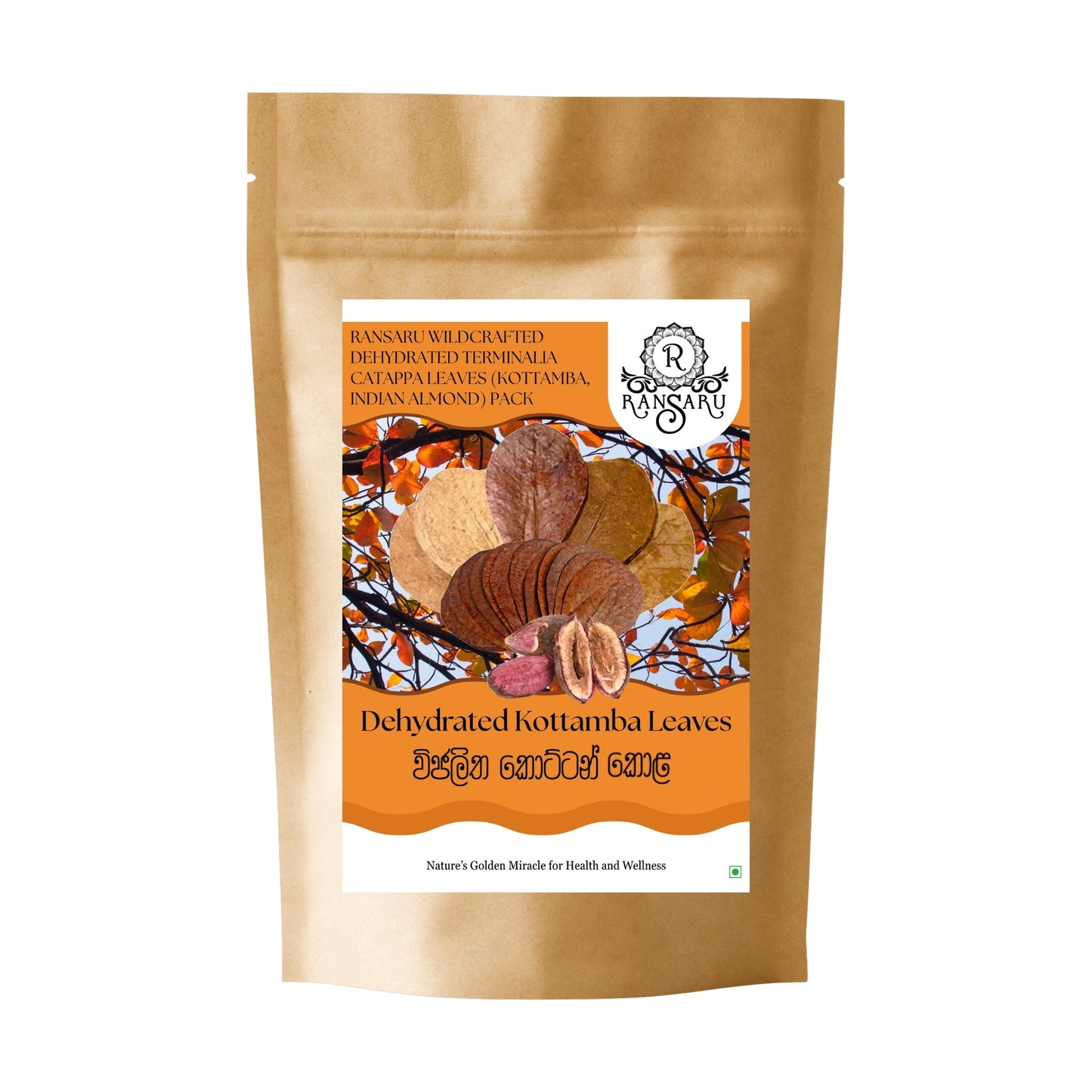 Ransaru Wildcrafted Dehydrated Terminalia Catappa Leaves (Kottamba, Indian Almond) Pack