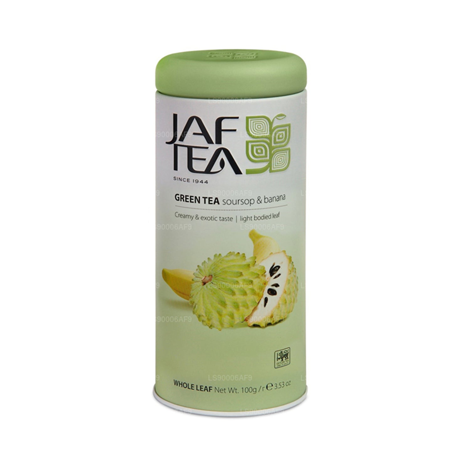Jaf Tea Чистая зеленая коллекция Soursop Банан (100 г) Жестяная банка