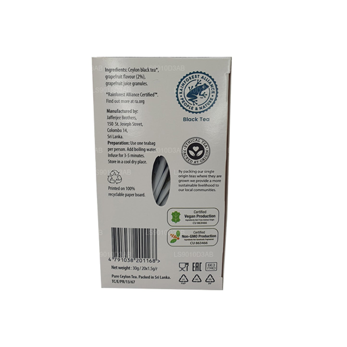 Коллекция Jaf Tea Pure Fruits, черный чай, розовый грейпфрут, фольга, конверт, чайные пакетики (30 г)