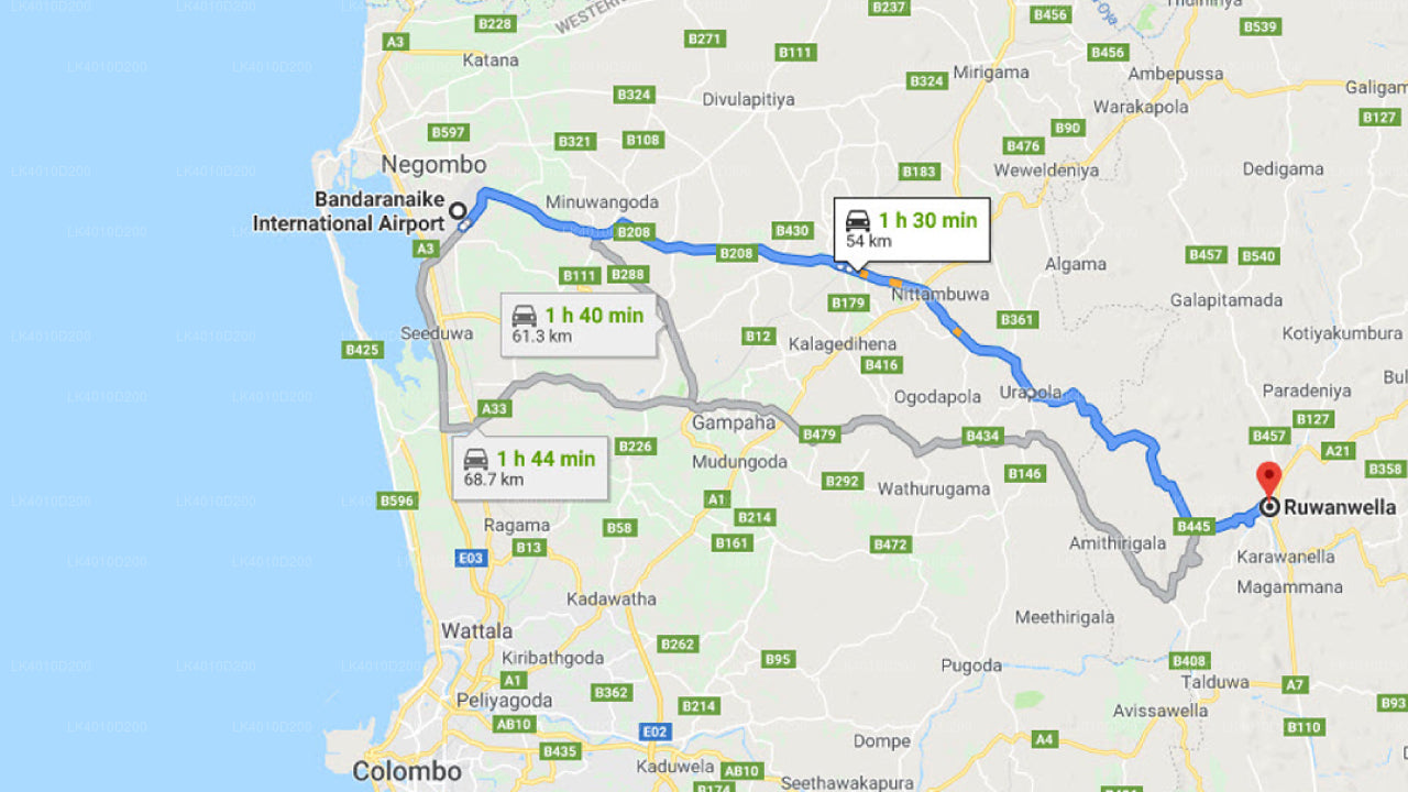 Частный трансфер из города Руванвелла в аэропорт Коломбо (CMB)