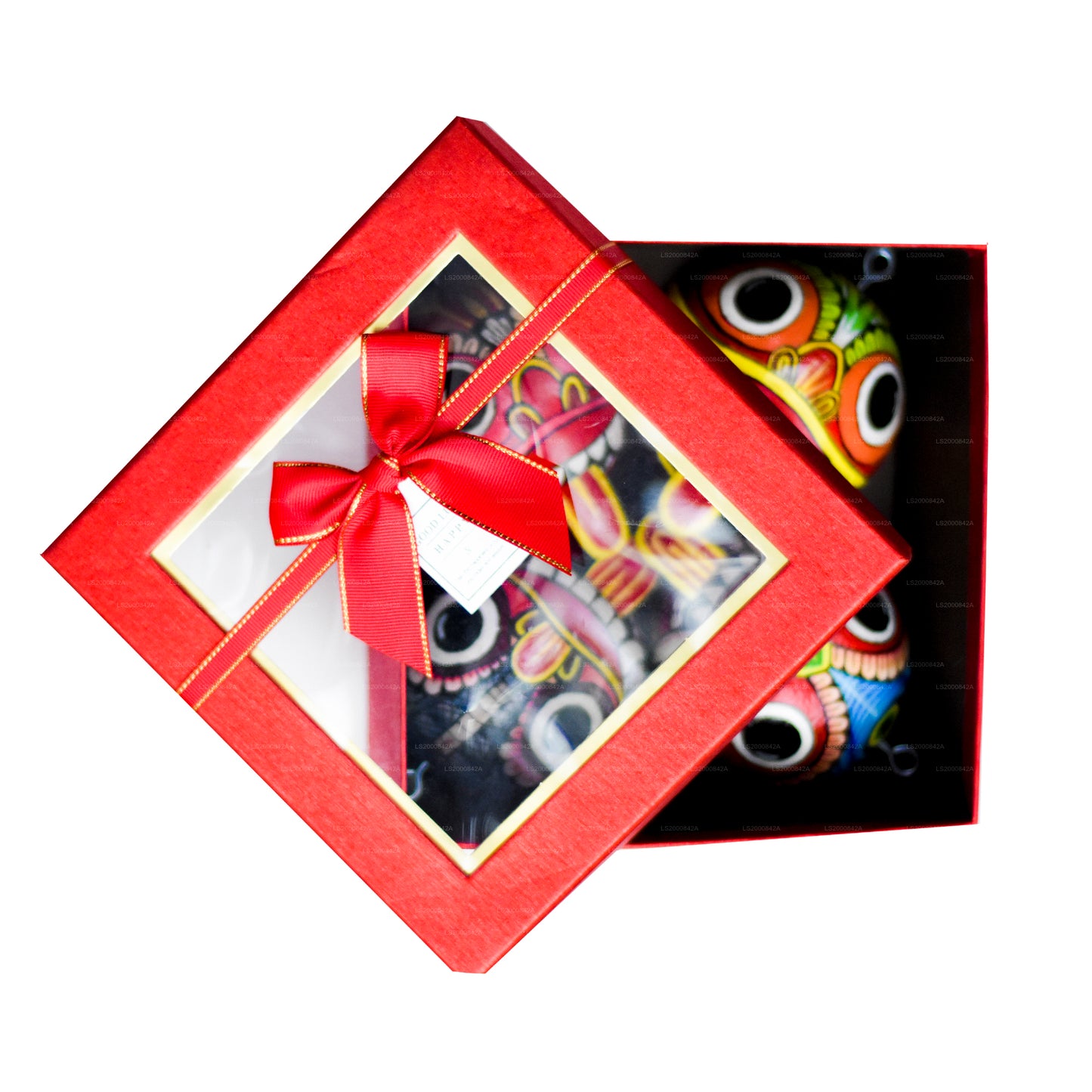 Традиционные шри-ланкийские маски ракши (маюра, мару, агни, нага), нарисованные на скорлупе кокосовых орехов (упаковка из 4 штук)