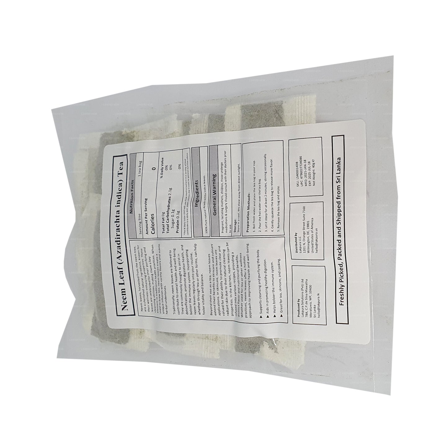 Чай из листьев нима Lakpura (40 г) 20 пакетиков