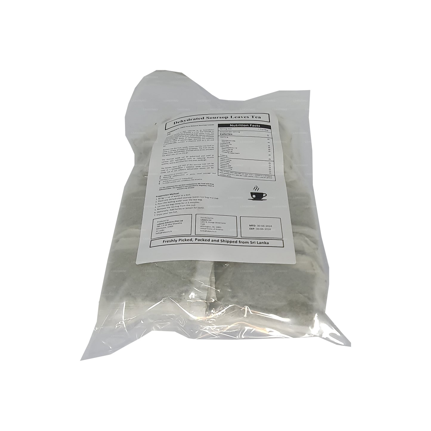 Обезвоженное сметанное яблоко Lakpura (гуанабана, гравиола, гайабано) в пакетиках