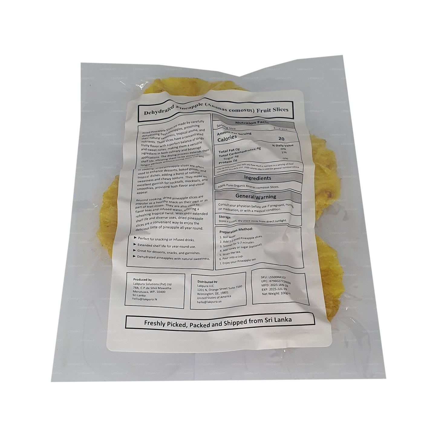 Ломтики обезвоженного натурального ананаса Lakpura