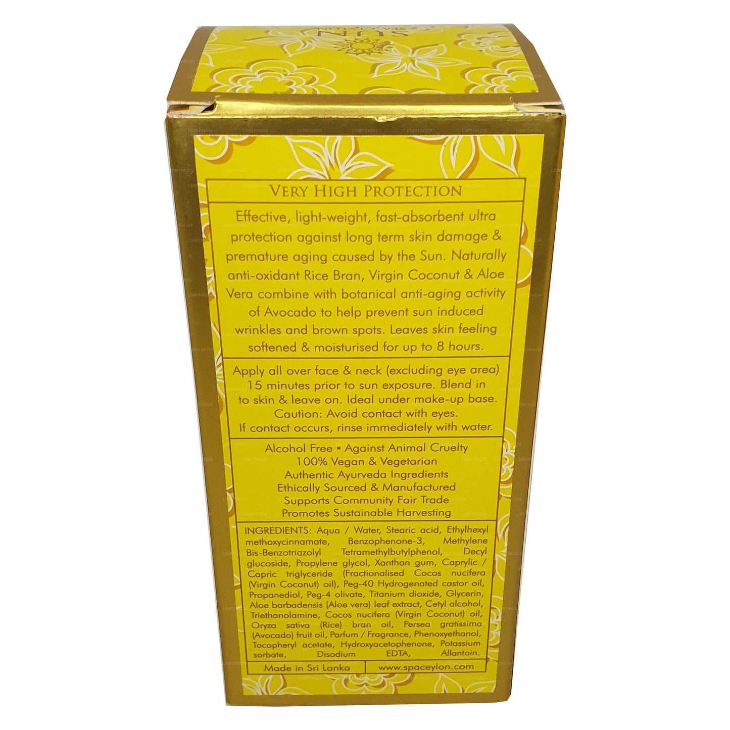 Увлажняющий крем для лица Spa Ceylon SUN против старения UVA + UVB «SPF 50+» (30 мл)