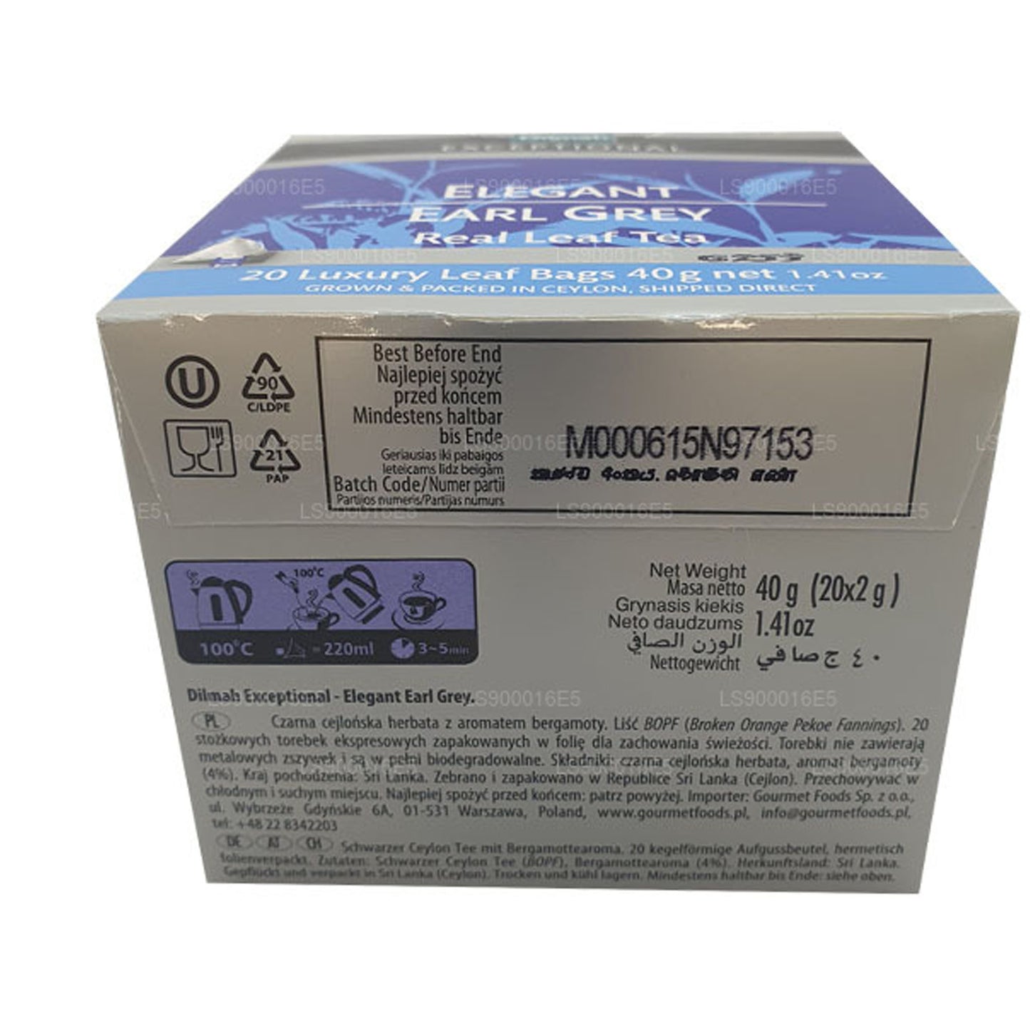 Dilmah Исключительный элегантный настоящий листовой чай Эрл Грей (40 г) 20 чайных пакетиков