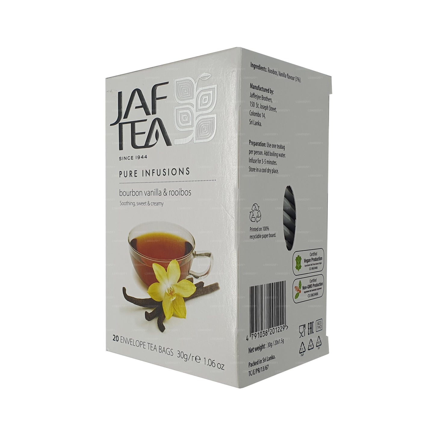 Коллекция Jaf Tea Pure Infusions Бурбон Ваниль Ройбуш (30 г) 20 чайных пакетиков