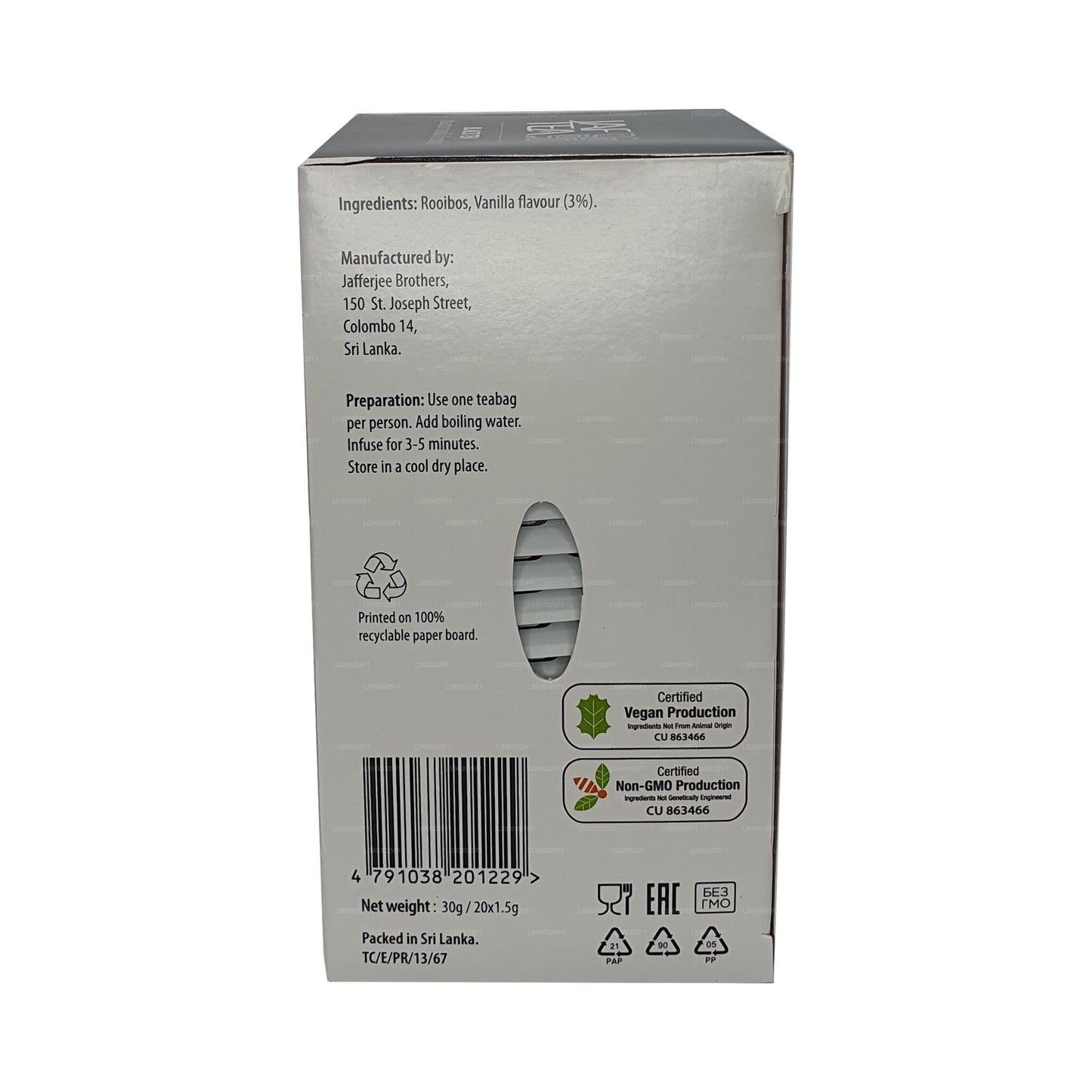 Коллекция Jaf Tea Pure Infusions Бурбон Ваниль Ройбуш (30 г) 20 чайных пакетиков