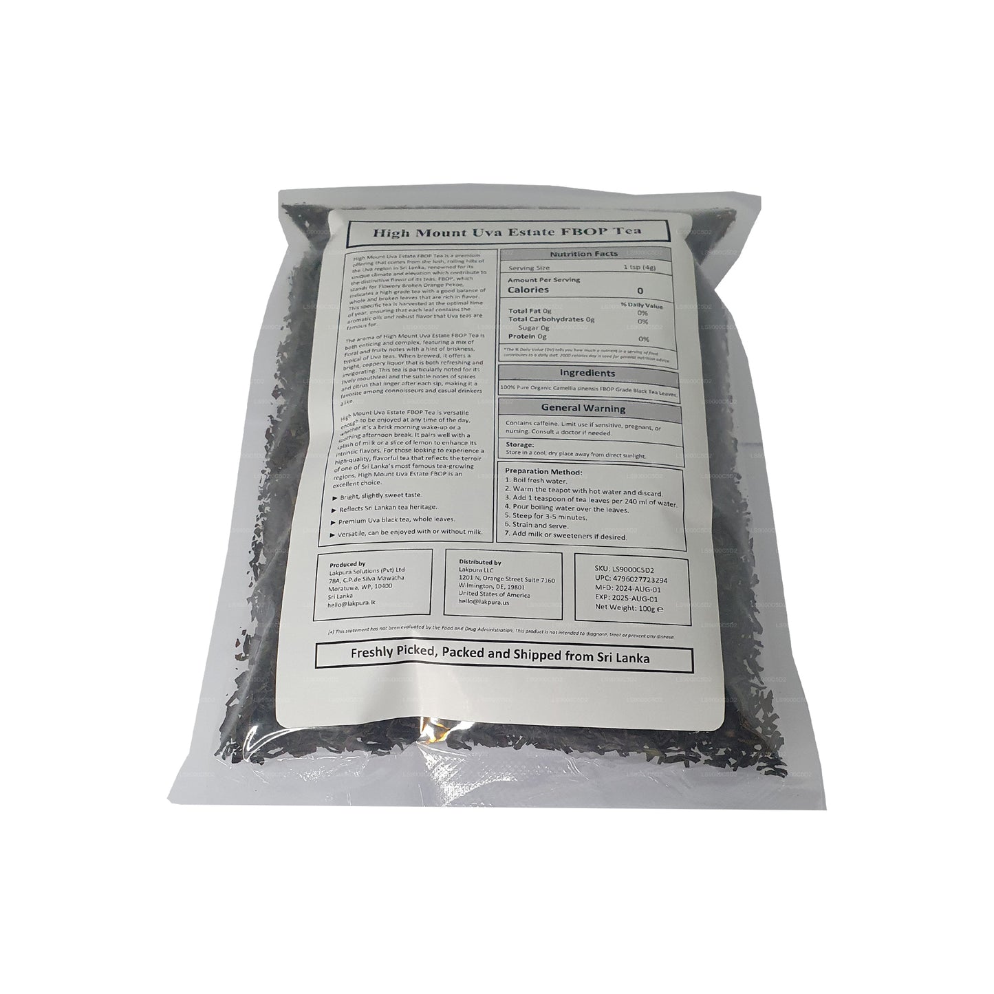 Lakpura® Uva High Mount Uva Estate FBOP Tea (100g)