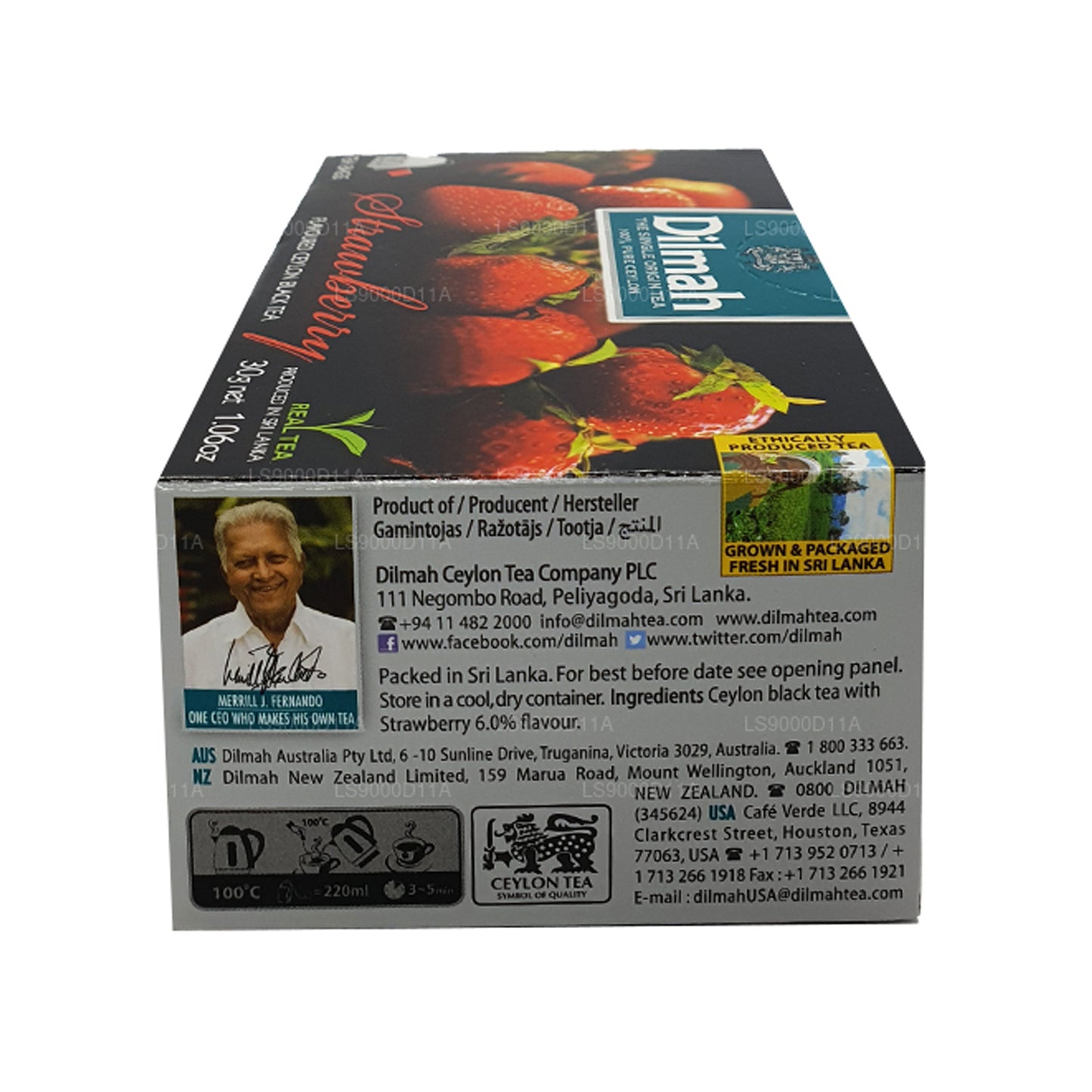 Цейлонский черный чай Dilmah со вкусом клубники (30 г) 20 чайных пакетиков