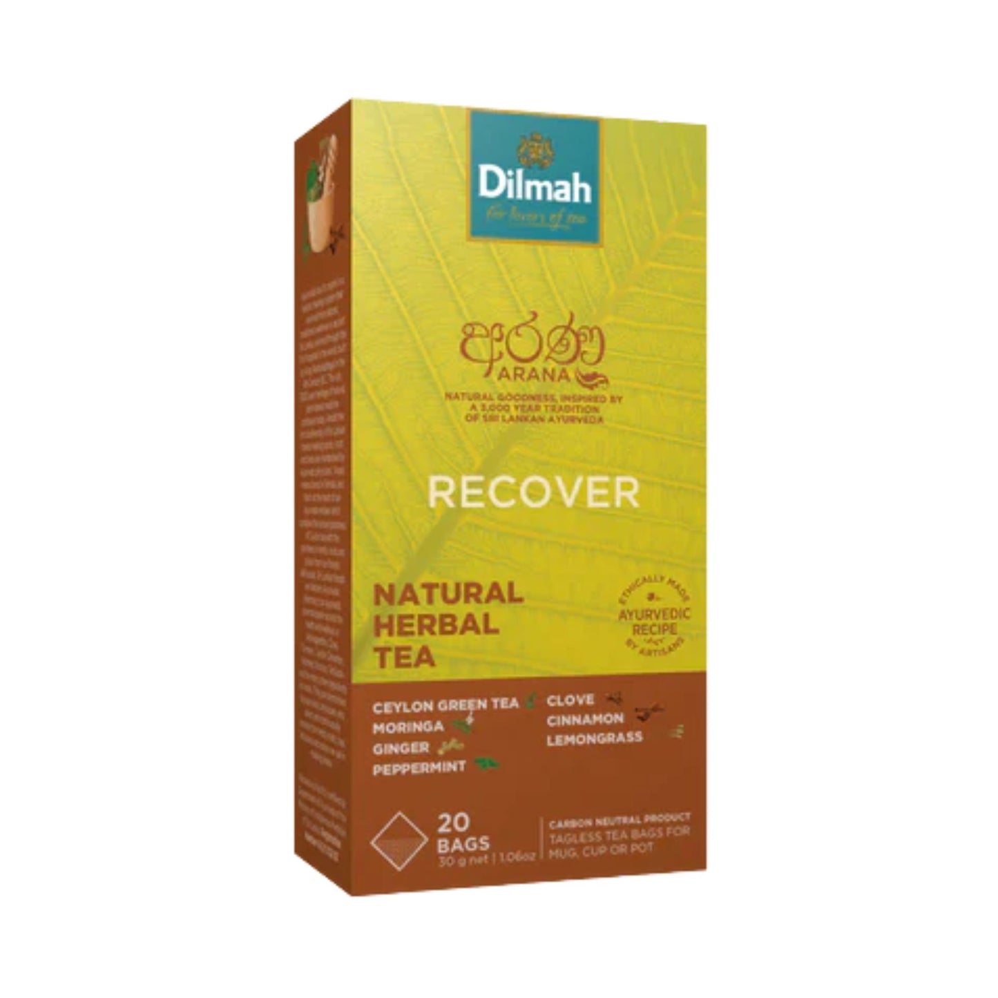 Натуральный травяной зеленый чай Dilmah Arana Recover (20 пакетиков чая без бирки)