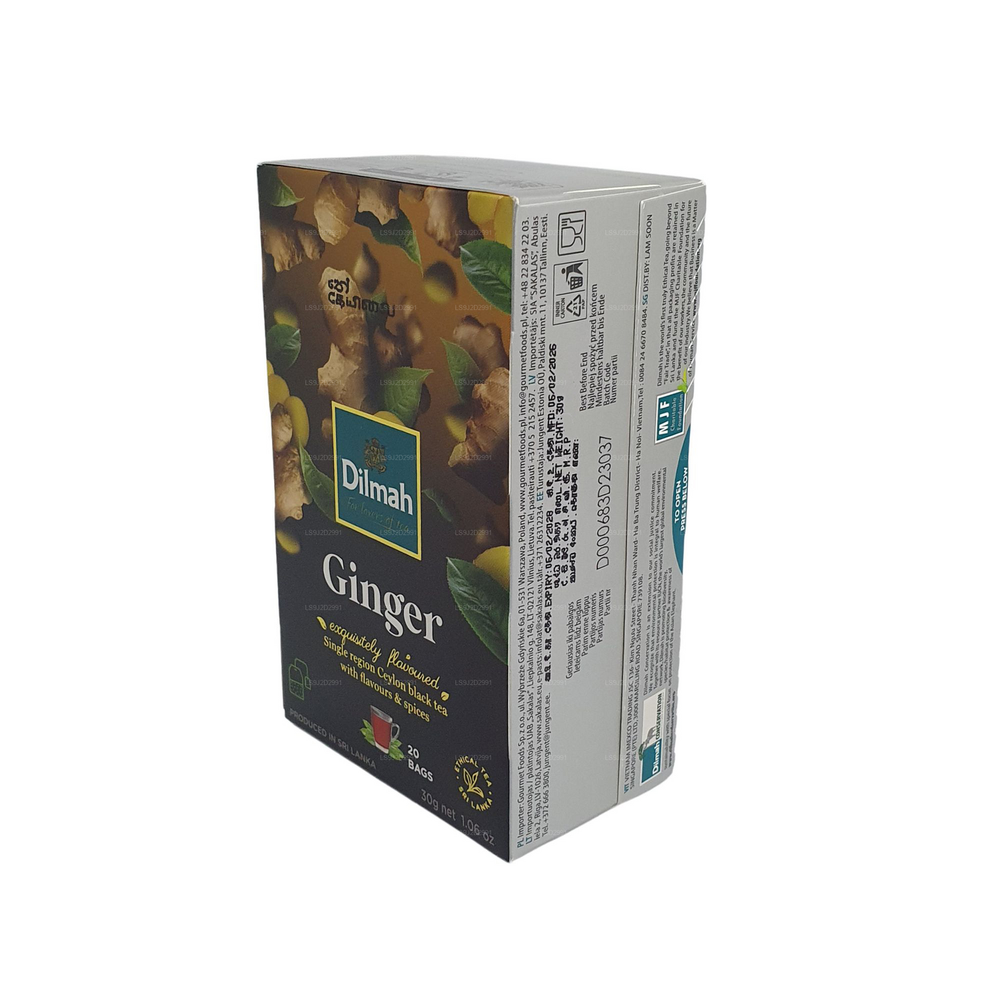Черный чай Dilmah со вкусом имбиря (30 г) 20 пакетиков