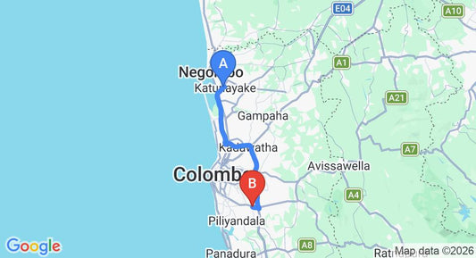 Driving route map: Colombo Airport (CMB) to Kottawa (51 km, approx 51 min private transfer)