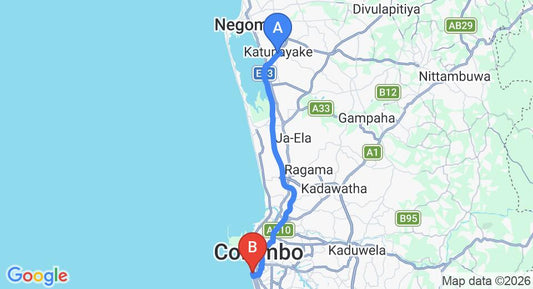 Driving route map: Colombo Airport (CMB) to Platinum One Suites, Colombo (37 km, approx 51 min private transfer)
