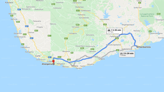 Частный трансфер из города Хамбантота в город Ахангама