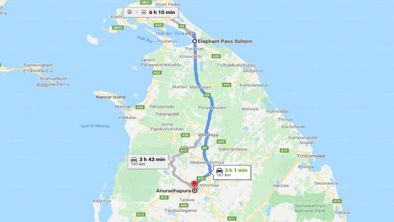 Частный трансфер из города Elephant Pass в город Анурадхапура