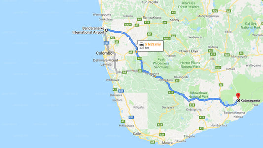 Transfer between Colombo Airport (CMB) and La Serenado Holiday Resort, Kataragama