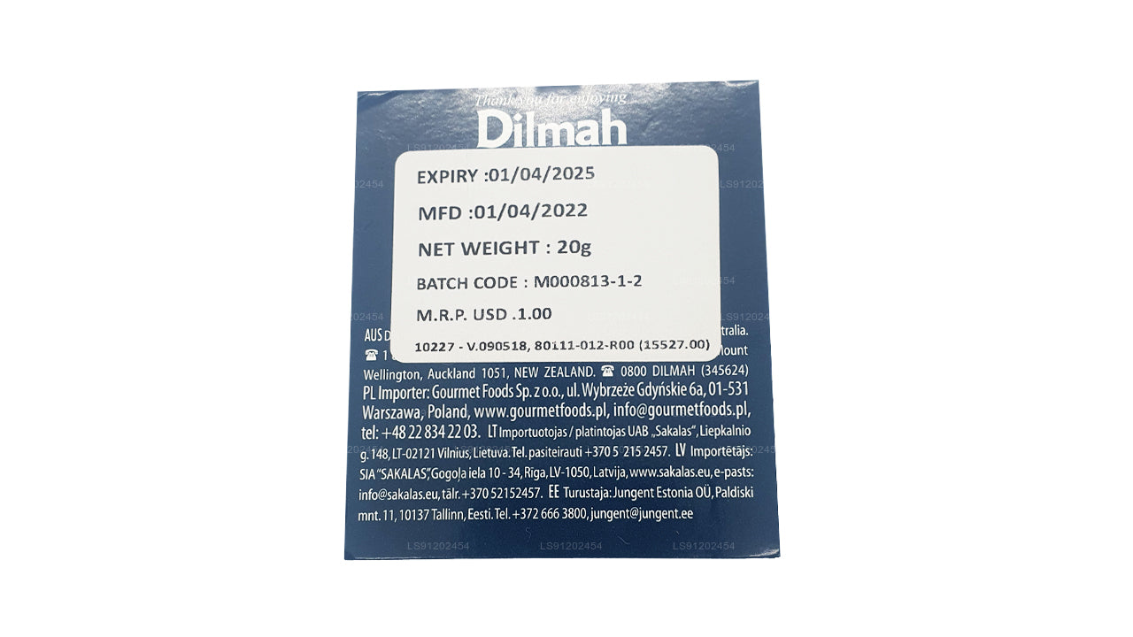 Чай Dilmah Earl Grey (20 г) 10 чайных пакетиков в индивидуальной упаковке в фольге